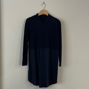 COS Women's Silk Wool Blend Shirt Dress Size M Navy